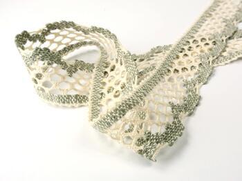 Cotton bobbin lace 75067, width 47 mm, ecru/dark linen gray - 3