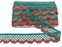 Cotton bobbin lace 75067, width 47 mm, dark green/lig.red/lig.green/Lurex gold - 3/5