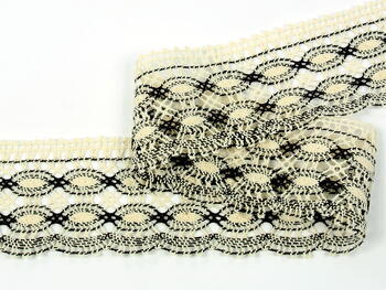 Cotton bobbin lace 75076, width 53 mm, ecru/dark brown - 3