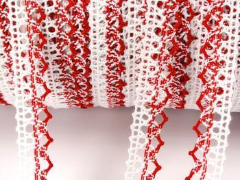 Cotton bobbin lace 75087, width 19 mm, white merc./red - 3