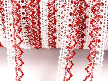 Cotton bobbin lace 75087, width 19 mm, white/red - 3