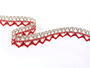 Cotton bobbin lace 75087, width 19 mm, light linen gray/light red - 3/4
