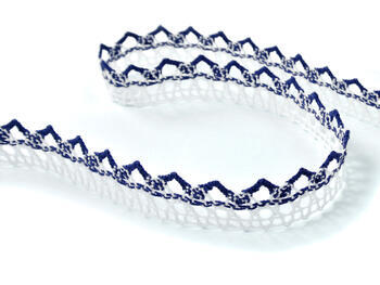 Cotton bobbin lace 75087, width 19 mm, white/blue - 3
