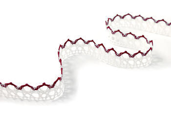 Cotton bobbin lace 75087, width 19 mm, white merc./cranberry - 3