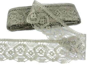 Linen bobbin lace 75096, width 68 mm, linen gray natural - 3