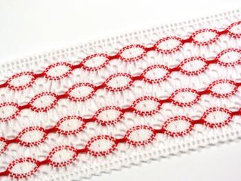 Cotton bobbin lace insert 75117, width 80 mm, white/light red - 3