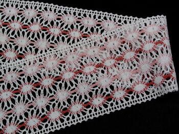 Cotton bobbin lace insert 75117, width 80 mm, white/rose/pink - 3