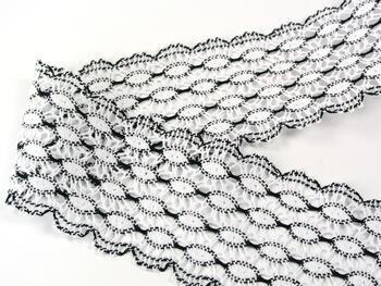 Cotton bobbin lace 75121, width 80 mm, white/black - 3