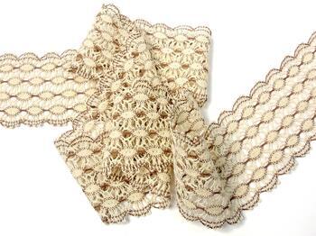Cotton bobbin lace 75121, width 80 mm, ecru/dark beige - 3