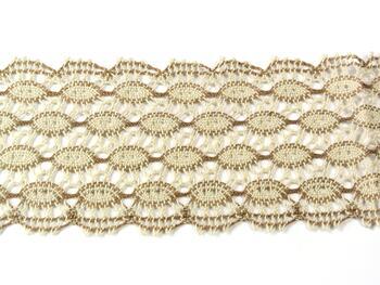 Cotton bobbin lace 75121, width 80 mm, beige/dark beige - 3