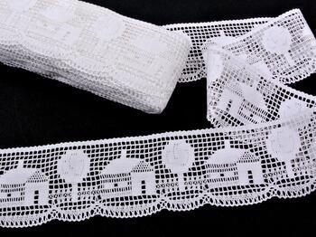 Cotton bobbin lace 75157, width 73 mm, white - 3
