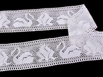 Cotton bobbin lace insert 75189, width 77 mm, white - 3