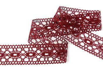 Cotton bobbin lace insert 75201, width 35 mm, cranberry - 3