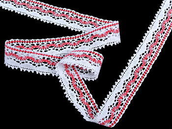 Bobbin lace No. 75202 white/light red | 30 m - 3