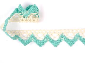 Cotton bobbin lace 75220, width 33 mm, ecru/aqua green - 3