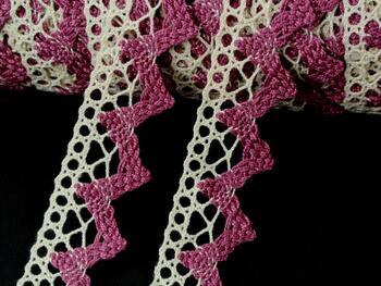 Cotton bobbin lace 75220, width 33 mm, ecru/pink - 3