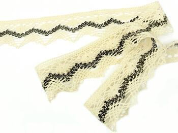 Cotton bobbin lace 75251, width 50 mm, cream/dark brown - 3