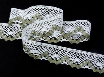 Cotton bobbin lace 75261, width 40 mm, white/dark linen gray - 3