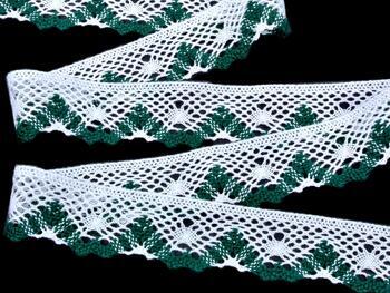 Cotton bobbin lace 75261, width 40 mm, white/green - 3