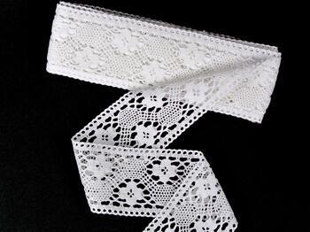 Cotton bobbin lace insert 75263, width 74 mm, white - 3