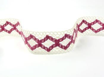 Cotton bobbin lace insert 75264, width 43 mm, ivory/pink - 3