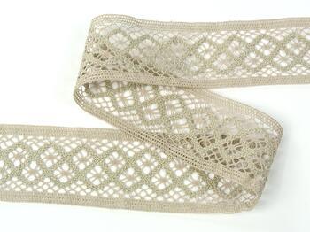 Cotton bobbin lace insert 75283, width 53 mm, light linen gray - 3