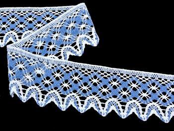 Cotton bobbin lace 75293, width 68 mm, white/sky blue - 3