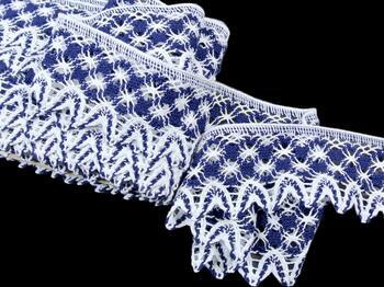 Cotton bobbin lace 75293, width 68 mm, white/dark blue - 3