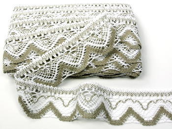 Bobbin lace No. 75301 white/dark linen | 30 m - 3