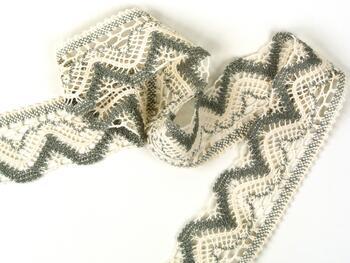 Cotton bobbin lace 75301, width 58 mm, ecru/dark linen gray - 3