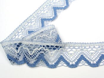 Cotton bobbin lace 75301, width 58 mm, light blue/light cream/sky blue - 3