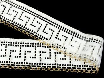 Cotton bobbin lace 75303, width 75 mm, white/Lurex gold - 3