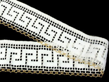 Bobbin lace No. 75303 white/metalic yarn gold | 30 m - 3