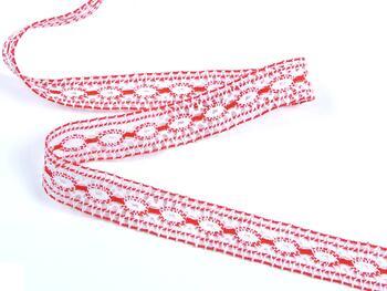 Cotton bobbin lace insert 75305, width 18 mm, white/red - 3
