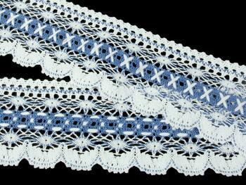 Cotton bobbin lace 75335, width 75 mm, white/sky blue - 3