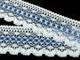 Cotton bobbin lace 75335, width 75 mm, white/sky blue - 3/4