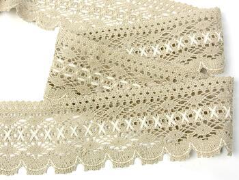 Cotton bobbin lace 75335, width 75 mm, light linen gray/light cream - 3