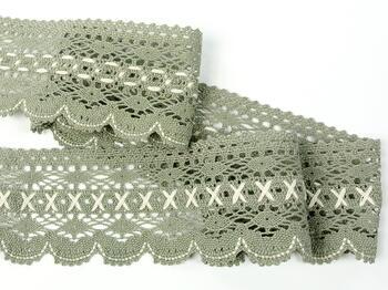 Cotton bobbin lace 75335, width 75 mm, dark linen gray/light cream - 3