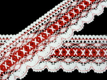 Bobbin lace No. 75335 white/red | 30 m - 3