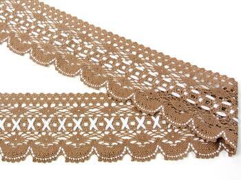 Cotton bobbin lace 75335, width 75 mm, dark beige/white - 3