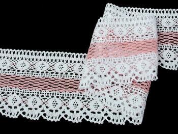Cotton bobbin lace 75349, width 110 mm, white/pink - 3