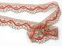 Cotton bobbin lace 75416, width 27 mm, dark beige/red - 3/4