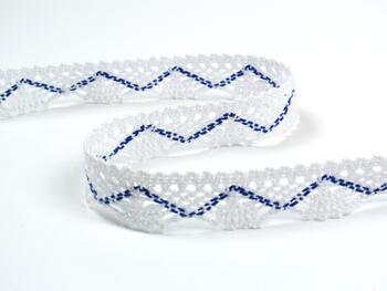 Cotton bobbin lace 75423, width 26 mm, white/royal blue - 3