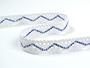 Cotton bobbin lace 75423, width 26 mm, white/royal blue - 3/4