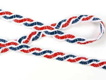 Cotton bobbin lace 75494, width 13 mm, red/ocean blue/white - 3