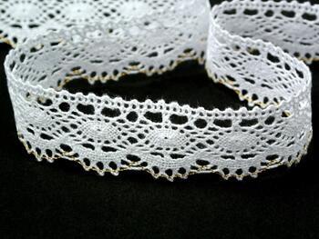 Cotton bobbin lace 82167, width 28 mm, white/Lurex gold - 3