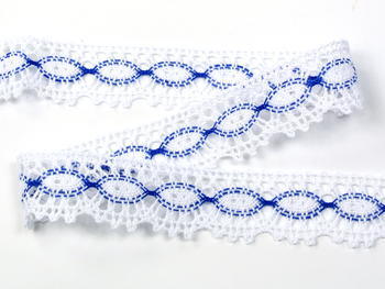 Bobbin lace No. 82176 white/blue | 30 m - 3