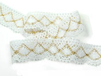 Cotton bobbin lace 82231, width 32 mm, white/Lurex gold - 3