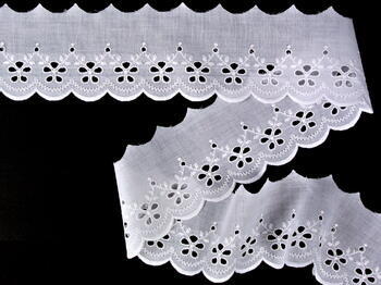 Cotton embroidery lace 65002, width 69 mm, white - 4