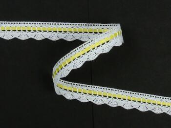 Cotton bobbin lace 73009, width 18 mm, white/yellow ribbon - 4